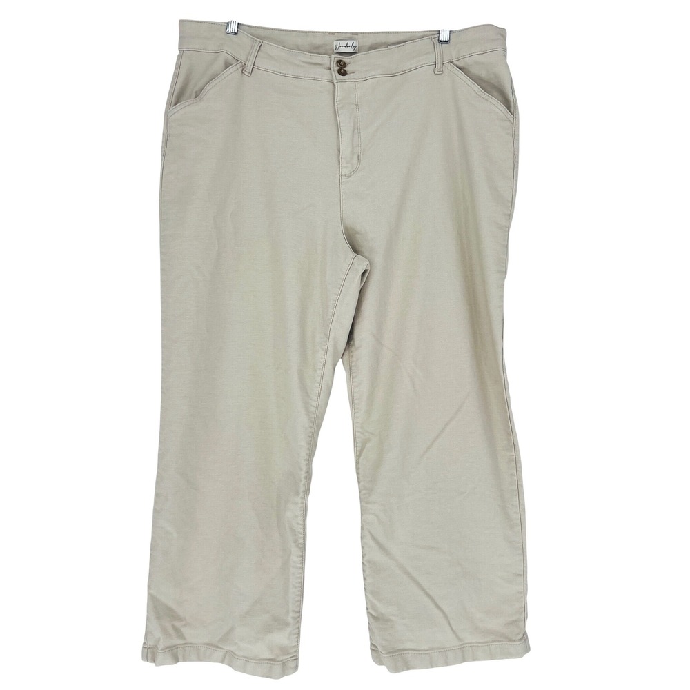Wonderly High Rise Wide Leg Pants Womens 22W Tan Khaki Stretch Casual Classic - Picture 1 of 4